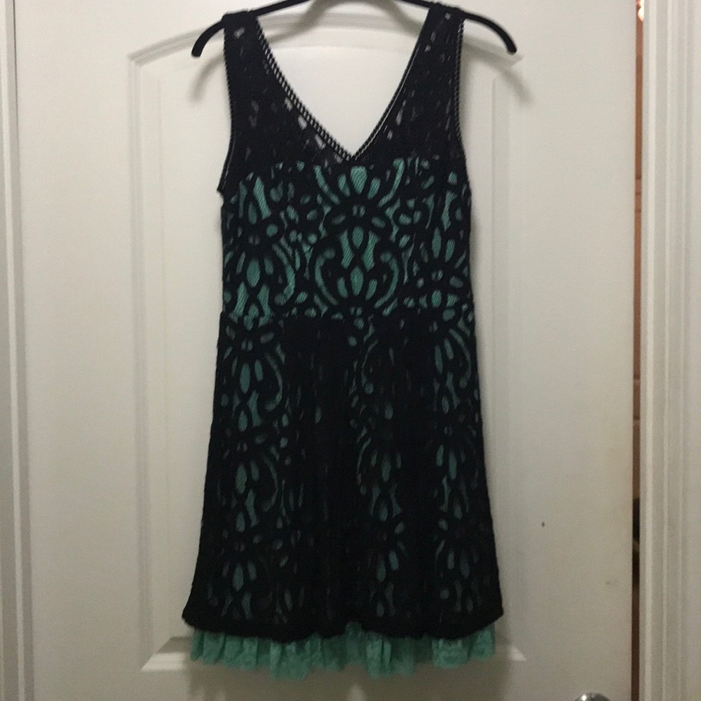 Black and Teal Lace Cocktail Dress